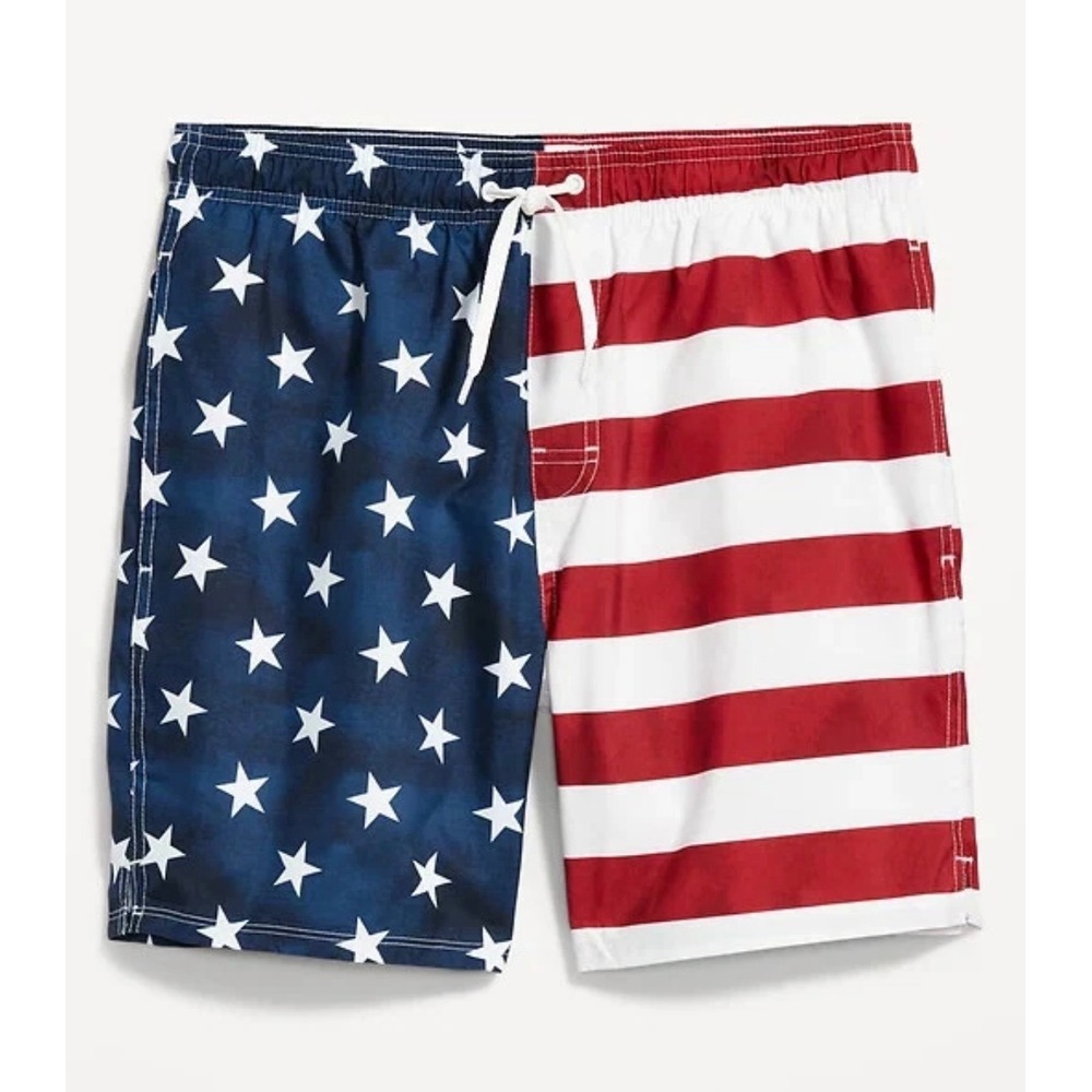 Old Navy Mens American Flag Swim Trunks Red White Blue Stars Stripes Large 7in